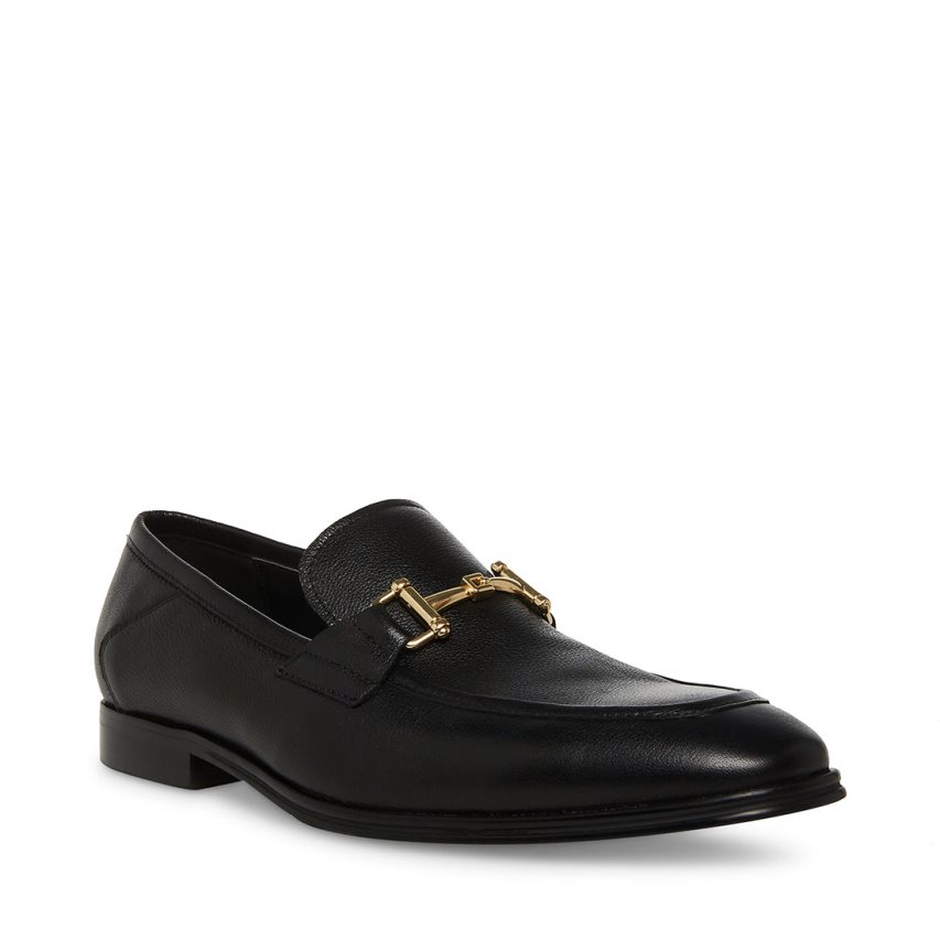 Black Steve Madden Archee Leather Men's Loafers | PH 3718KCL